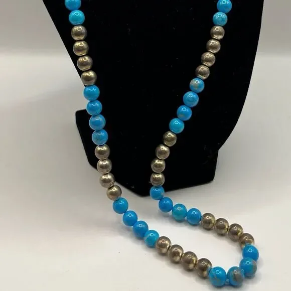 Kingman Turquoise and Sterling Silver Beaded Necklace